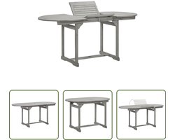 vidaXL Acacia Hout - Tuintafel - Tuintafel (120-170)x80x75 cm massief acaciahout - Buitentafel - Eetkamertafel - Grijze Tafel