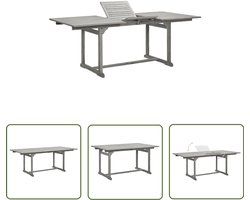 vidaXL Acacia Hout - Tuintafel - Tuintafel (150-200)x100x75 cm massief acaciahout - Grijze Was - Buitentafel - Eetkamertafel