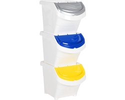 vidaXL Afvalbakken - Stapelbare Afvalbakken - Afvalbakken met deksels stapelbaar 3 st PP 78 L wit - Plastic Afvalbakken - Wit Afvalbakken - Afvalsortering