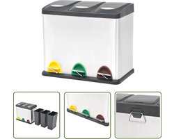 vidaXL Afvalscheidingscontainer - Recycle Bin - Pedaalemmer voor recycling 24 L roestvrij staal - Pedaalemmer - Roestvaststaal - Kitchen Waste Sorting