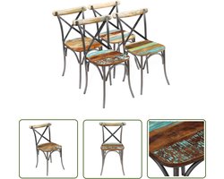 vidaXL Antiek Meubilair - Eetkamerstoelen - Eetkamerstoelen 4 st massief gerecycled hout - Houten Stoelen - Vintage Stoelen - Recycled Furniture