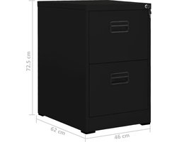 vidaXL Archiefkast - Zwart - Staal - 2 lades - 46x62x72,5 cm Archiefkast - Metalen Kast - Zwarte Kast - Bureau Accessoires - Document Organizer