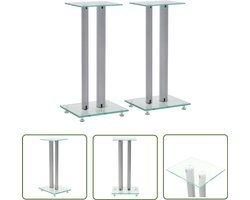 vidaXL Audio Standaar - Speakerstandaard - Speakerstandaarden zuil-ontwerp gehard glas zilver 2 st - Geluidsinstallatie - Hifi Standaards - Glas Speakerstandaard
