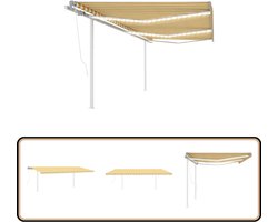 vidaXL Automatische Luifel 6x3,5m Met LED Geel-Wit Terrasluifel - Zonwering - Buitendecoratie - Tuindeco - Veranda - Pergola - Parasol - Outdoor Living - Yellow Garden Furniture