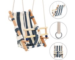 vidaXL - Babyschommel - met - veiligheidsgordel - katoen - hout - blauw