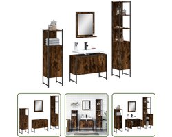 vidaXL Badkamer Kast - Badkamermeubilair - 4-delige Badkamermeubelset bewerkt hout gerookt eikenkleurig - Bruine Badkamer - Houten Badkamermeubel - Bathroom Furniture