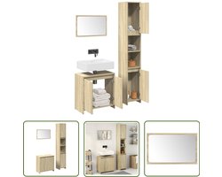 vidaXL Badkamer Set - Badkamermeubel - 3-delige Badkamermeubelset bewerkt hout sonoma eikenkleurig - Sonoma Eiken - Houten Badkamermeubel - Wastafel Meubel