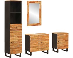 vidaXL - Badkamer - Sets - met - lade - met - plank - Naturel - Massief - Mango - Hout