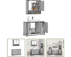 vidaXL Badkameraccessoires - Badkamermeubilair - 2-delige Badkamermeubelset bewerkt hout grijs sonoma eikenkleur - Wastafelkast - Spiegelkast - Grijze Badkamer