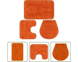 vidaXL Badkameraccessoires - Badmattenset - Badmattenset stof oranje 3-delig - Badmat - Toiletmat - Antislip Mat