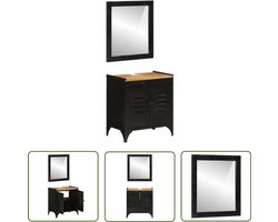 vidaXL Badkamerinrichting - Badkamermeubilair - 2-delige Badkamermeubelset ijzer en massief mangohout - Wastafelkast - Spiegel - Houten Kast