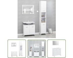 vidaXL Badkamerinrichting - Badkamermeubilair - 3-delige Badkamermeubelset bewerkt hout wit - Witte Badkamer - Houten Badkamermeubel - Opslagruimte Badkamer