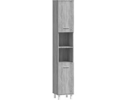 vidaXL - Badkamerkast - 30x30x179cm - bewerkt - hout - grijs - sonoma - eikenkleurig