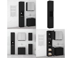 vidaXL Badkamerkast 32x34x188,5 cm bewerkt hout zwart - Badkamerkast - Badkamerkasten - Badkamer Kast - Badkamerkastje