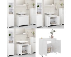 vidaXL Badkamerkast 60x33x61 cm bewerkt hout hoogglans wit - Badkamerkast - Badkamerkasten - Kast - Kasten