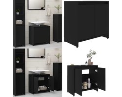 vidaXL Badkamerkast 60x33x61 cm bewerkt hout zwart - Badkamerkast - Badkamerkasten - Kast - Kasten