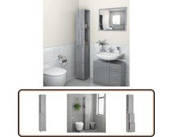 vidaXL Badkamerkast - Grijs Sonoma Eiken - 170cm Badkamerkast - Badkamerspiegel - Opslagruimte - Grijze Badkamer - Houten Badkamerkast