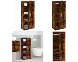 vidaXL Badkamerkast met rolhouder 39x22x90 cm gerookt eikenkleurig - Badkamerkast - Badkamerkasten - Badkamer Opbergkast - Toilet Opbergkast