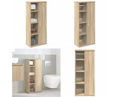 vidaXL Badkamerkast met rolhouder 39x22x90 cm sonoma eikenkleurig - Badkamerkast - Badkamerkasten - Badkamer Opbergkast - Toilet Opbergkast