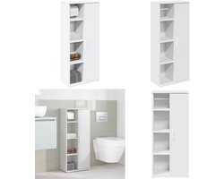 vidaXL Badkamerkast met rolhouder 39x22x90 cm wit - Badkamerkast - Badkamerkasten - Badkamer Opbergkast - Toilet Opbergkast