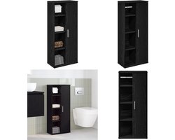 vidaXL Badkamerkast met rolhouder 39x22x90 cm zwart - Badkamerkast - Badkamerkasten - Badkamer Opbergkast - Toilet Opbergkast