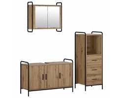 vidaXL - Badkamerkast - set - 3 - st - Artisanaal - eiken - 40 - x - 36 - x - 109,5 - cm
