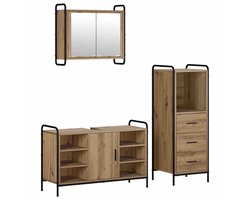 vidaXL - Badkamerkast - set - 3 - st - Artisanaal - eiken - 40 - x - 36 - x - 109,5 - cm