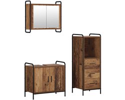 vidaXL - Badkamerkast - set - 3 - st - Oud - hout - 40 - x - 36 - x - 109,5 - cm - Bewerkt - hout