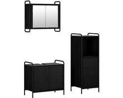 vidaXL - Badkamerkast - set - 3 - st - Zwart - eiken - 40 - x - 36 - x - 109,5 - cm