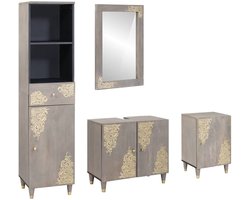 vidaXL - Badkamerkast - set - 4 - st - Grijs - Massief - Mango - Hout