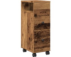 vidaXL - Badkamerkast - smal - met - wielen - bewerkt - hout - oud - houtkleurig