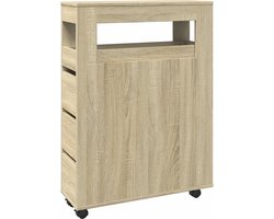 vidaXL - Badkamerkast - smal - met - wielen - bewerkt - hout - sonoma - eikenkleurig
