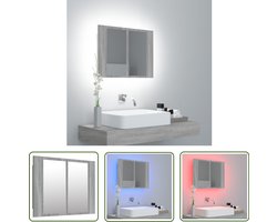 vidaXL Badkamerkast - Spiegeltje - Spiegelkast LED 60x12x45 cm bewerkt hout grijs sonoma eiken - Led Verlichting - Grijze Spiegelkast - Houten Spiegelkast