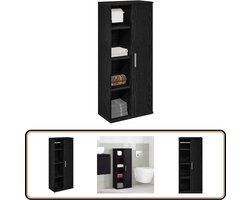 vidaXL Badkamerkast - Zwart - 39x22x90 cm - Met rolhouder Badkamerkast - Badkamerkasten - Badkamer Opbergkast - Toilet Opbergkast