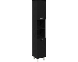 vidaXL - Badkamerkast - Zwart - Eiken - 30 - x - 30 - x - 179 - cm - Bewerkt - hout