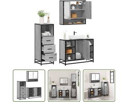 vidaXL Badkamerkasten - Badkamermeubelset - 3-delige Badkamermeubelset bewerkt hout grijs sonoma eikenkleur - Grijze Badkamer - Sonoma Eiken - Houten Badkamermeubilair