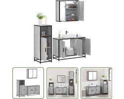 vidaXL Badkamerkasten - Badkamermeubilair - 3-delige Badkamermeubelset bewerkt hout grijs sonoma eikenkleur - Badkamerspiegel - Grijze Badkamer - Sonoma Eiken
