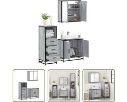 vidaXL Badkamerkasten - Badkamermeubilair - 3-delige Badkamermeubelset bewerkt hout grijs sonoma eikenkleur - Spiegelkast - Wastafelkast - Grijze Badkamer