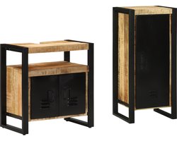 vidaXL - Badkamermeubel - Set - 2 - pcs - Bruin - en - Zwart - Massief - Mango - Hout