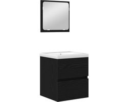 vidaXL - Badkamermeubel - Set - 2 - pcs - Zwart - Eiken - en - Wit - Bewerkt - hout