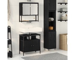 vidaXL - Badkamermeubel - Set - 2 - st - Zwart - Bewerkt - hout