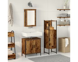 vidaXL - Badkamermeubel - Set - 3 - pcs - Bruin - 33 - x - 33 - x - 120.5 - cm - Bewerkt - hout