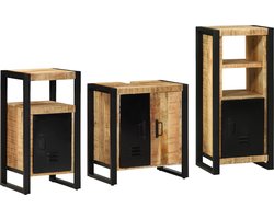 vidaXL - Badkamermeubel - Set - 3 - pcs - Bruin - en - Zwart - Massief - Mango - Hout