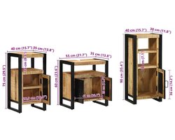 vidaXL - Badkamermeubel - Set - 3 - pcs - Bruin - en - Zwart - Massief - Mango - Hout