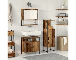 vidaXL - Badkamermeubel - Set - 3 - st - Bruin - Bewerkt - hout