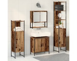 vidaXL - Badkamermeubel - Set - 4 - pcs - Bruin - 33 - x - 33 - x - 185,5 - cm - Bewerkt - hout