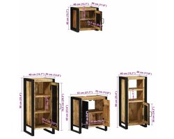 vidaXL - Badkamermeubel - Set - 4 - pcs - Bruin - en - Zwart - Massief - Mango - Hout