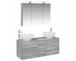 vidaXL - Badkamermeubel - Set - 4 - pcs - Grijs - Sonoma - Bewerkt - hout - en - glas