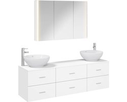 vidaXL - Badkamermeubel - Set - 4 - pcs - Wit - Bewerkt - hout - en - glas