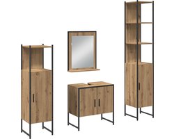 vidaXL - Badkamermeubel - Set - 4 - st - Bruin - 33 - x - 33 - x - 185,5 - cm - Bewerkt - hout